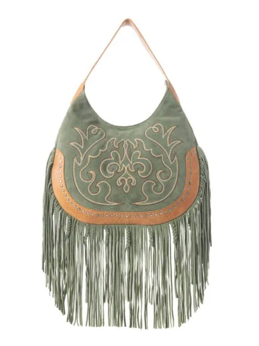 Sage Whisper Fringe Leather Bag in Green - Picture 3 of 5